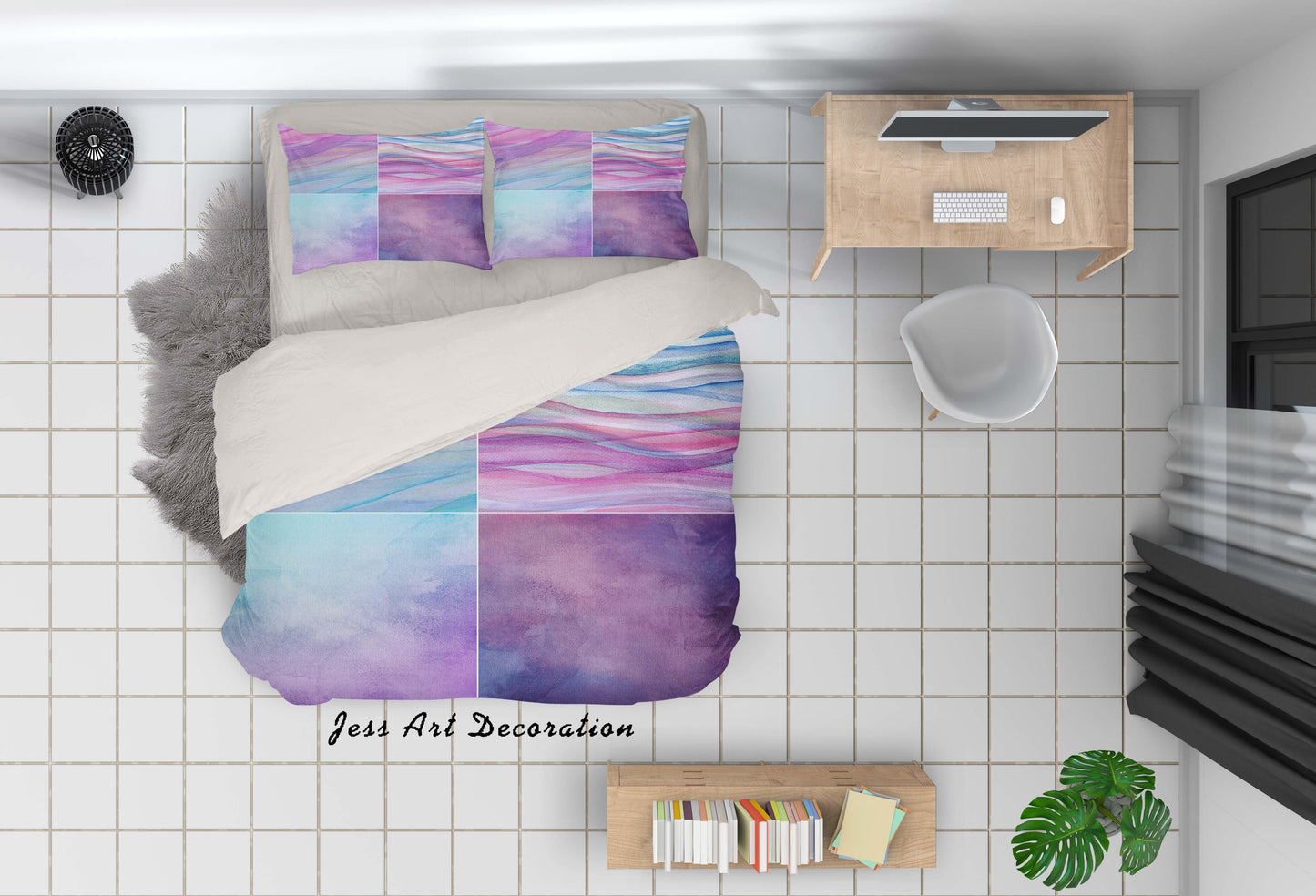 3D Blue Purple Watercolor Quilt Cover Set Bedding Set Pillowcases 16