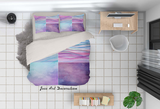 3D Blue Purple Watercolor Quilt Cover Set Bedding Set Pillowcases 16