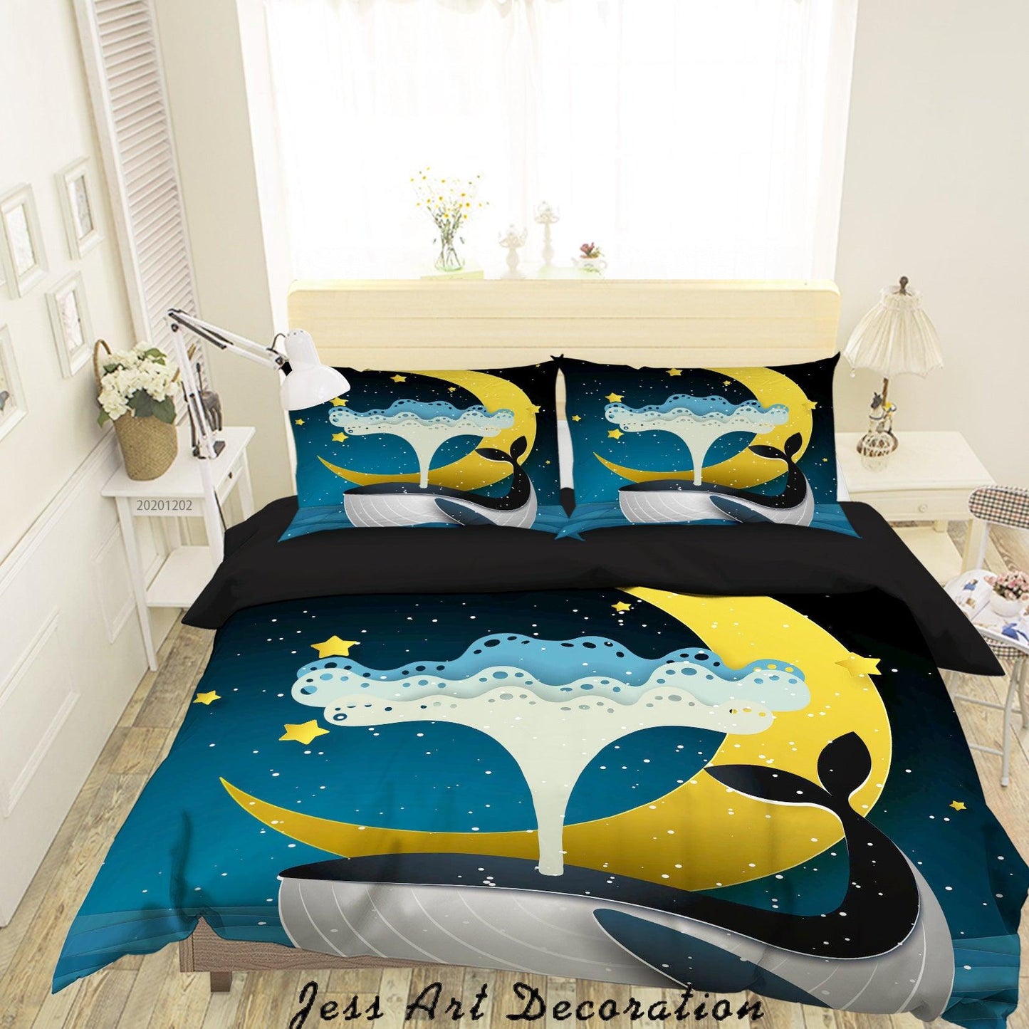 3D Cartoon Night Moon Star Cloud Ocean Whale Quilt Cover Set Bedding Set Duvet Cover Pillowcases LXL