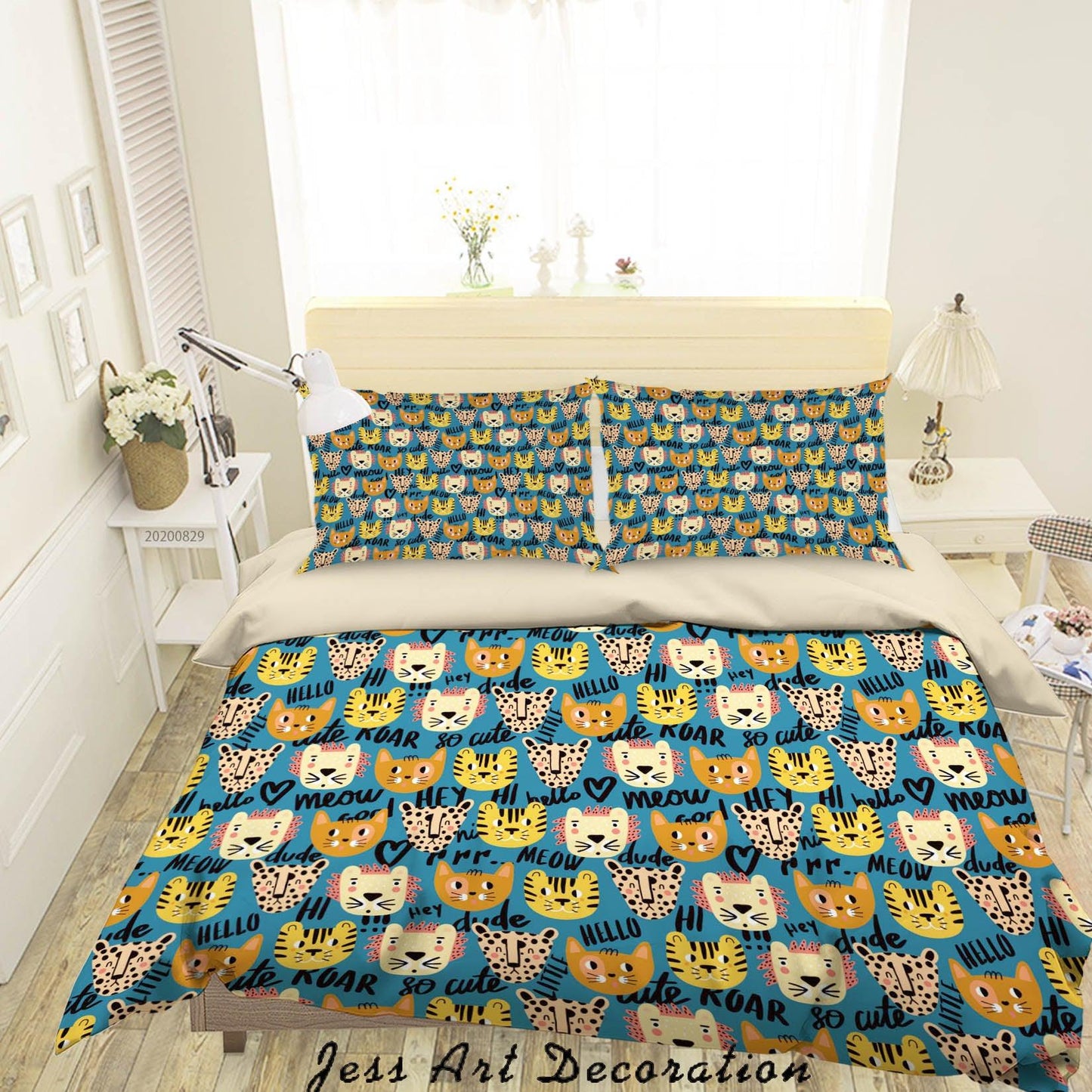 3D Abstract Hand Draw Cartoon Nature Cat Pattern Quilt Cover Set Bedding Set Duvet Cover Pillowcases WJ 3521