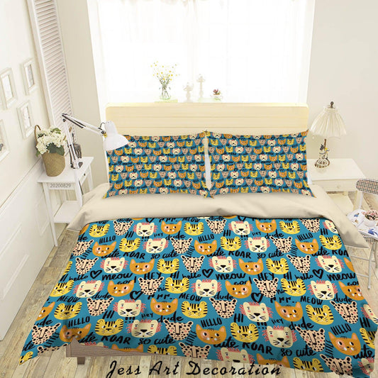 3D Abstract Hand Draw Cartoon Nature Cat Pattern Quilt Cover Set Bedding Set Duvet Cover Pillowcases WJ 3521