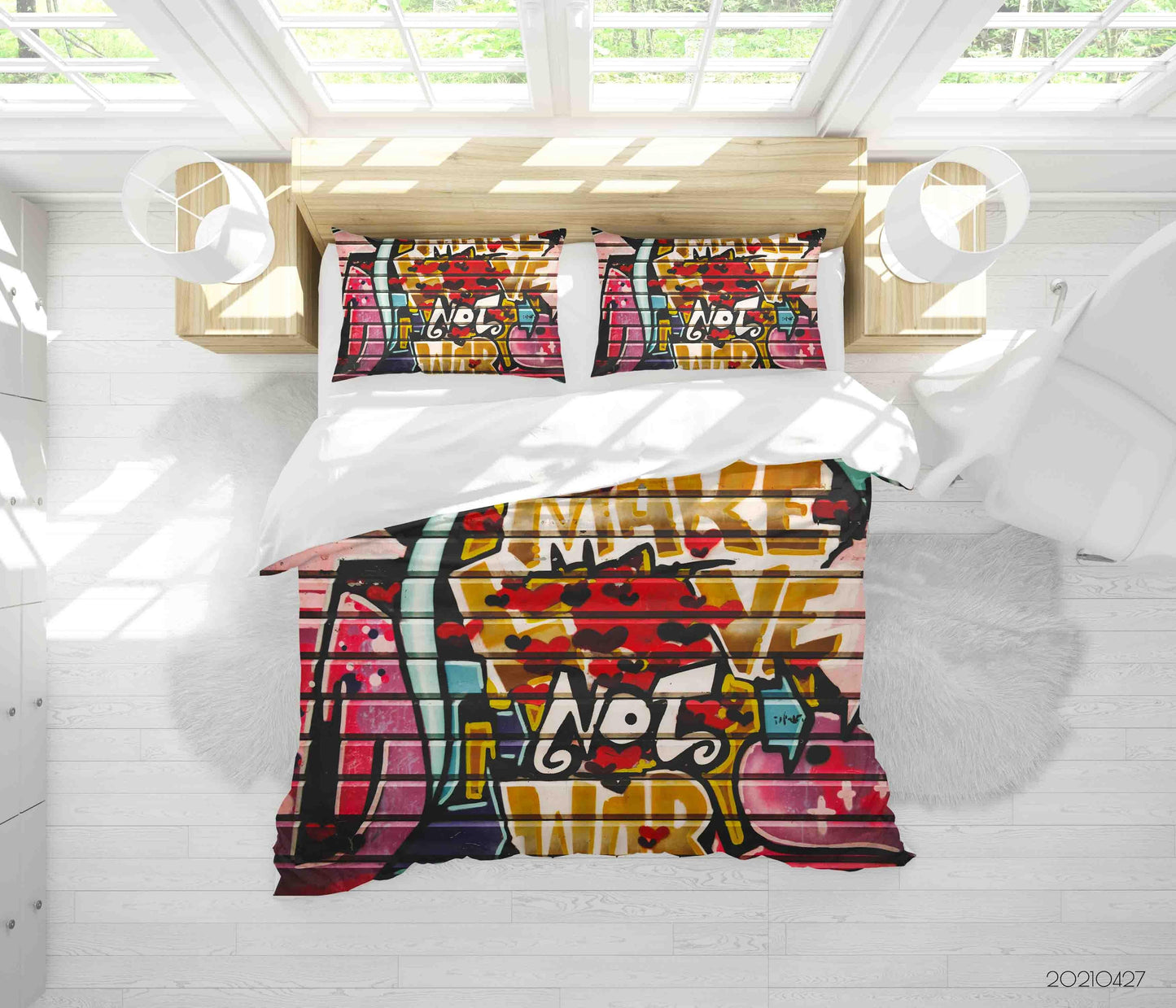 3D Abstract Colored Street Graffiti Quilt Cover Set Bedding Set Duvet Cover Pillowcases 124