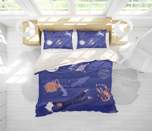 3D Blue Boy Crab Planet Cattle Balance Quilt Cover Set Bedding Set Pillowcases 12