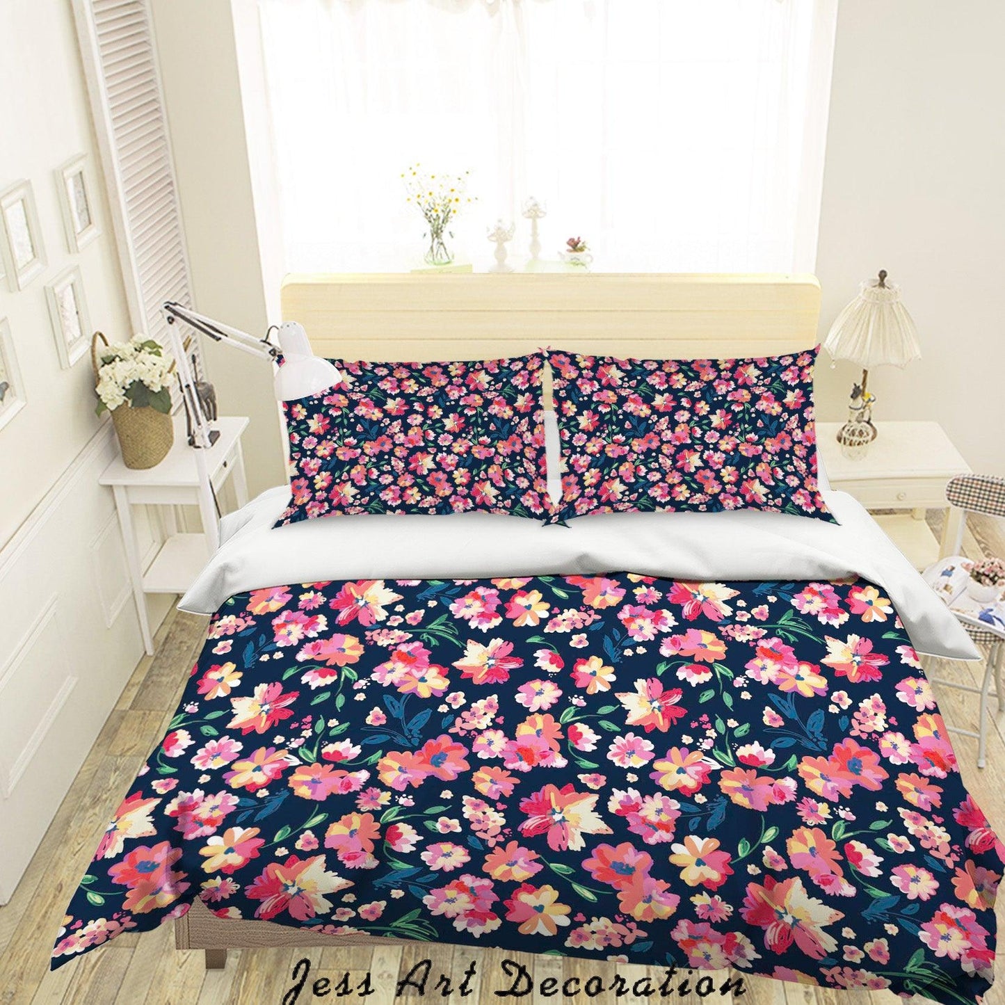 3D Black Pink Floral Quilt Cover Set Bedding Set Duvet Cover Pillowcases SF73