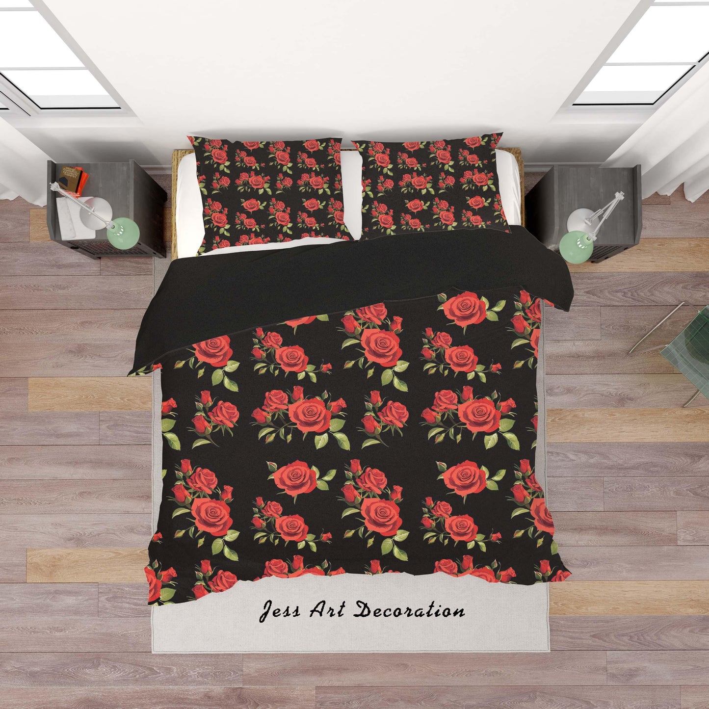 3D Black Red Rose Flowers Quilt Cover Set Bedding Set Duvet Cover Pillowcases SF97