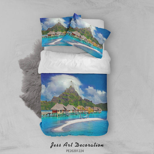 3D Blue Sky White Cloud Mountain Landscape Sea Quilt Cover Set Bedding Set Duvet Cover Pillowcases 123 LQH