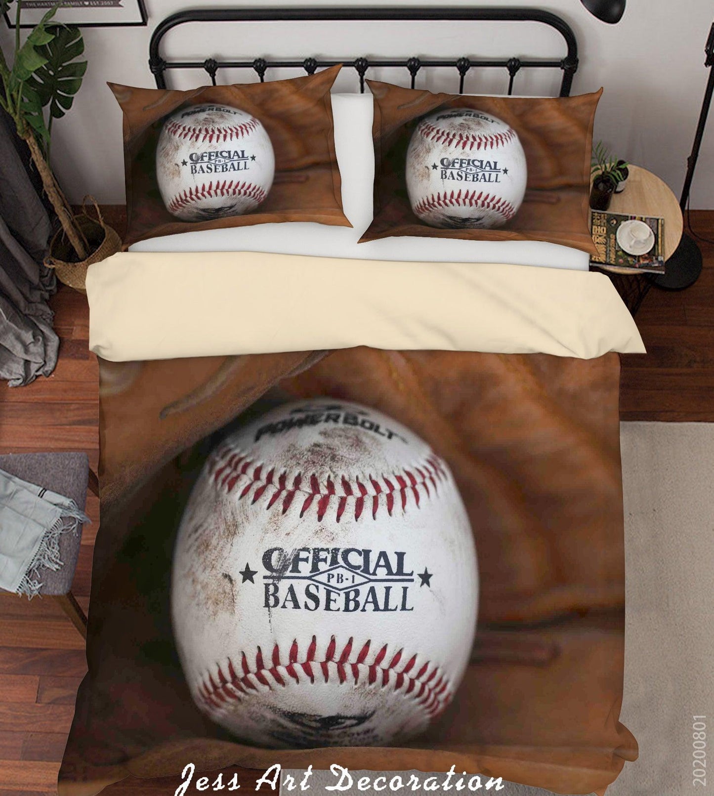 3D Brown Beaseball Quilt Cover Set Bedding Set Duvet Cover Pillowcases LXL 202