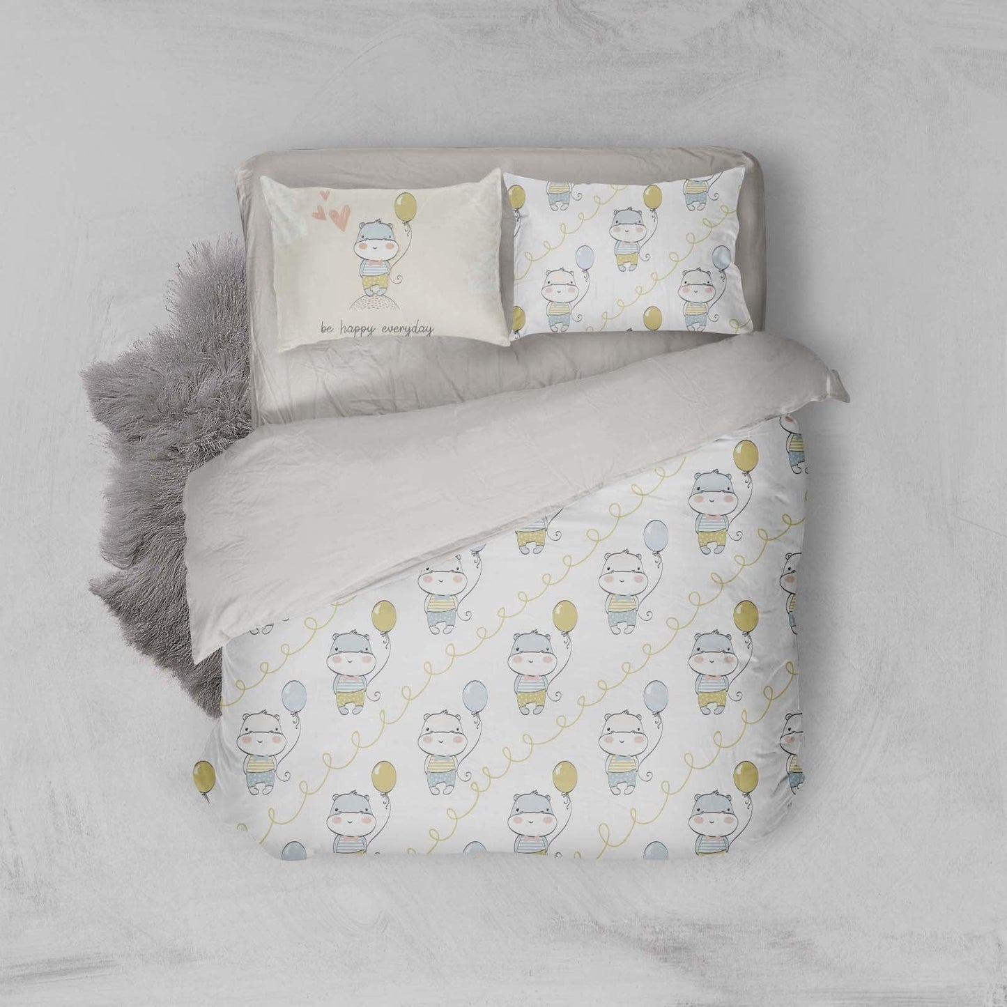 3D Cartoon Balloon Hippo Animal Quilt Cover Set Bedding Set Duvet Cover Pillowcases LXL