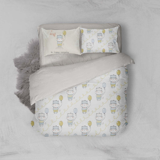 3D Cartoon Balloon Hippo Animal Quilt Cover Set Bedding Set Duvet Cover Pillowcases LXL