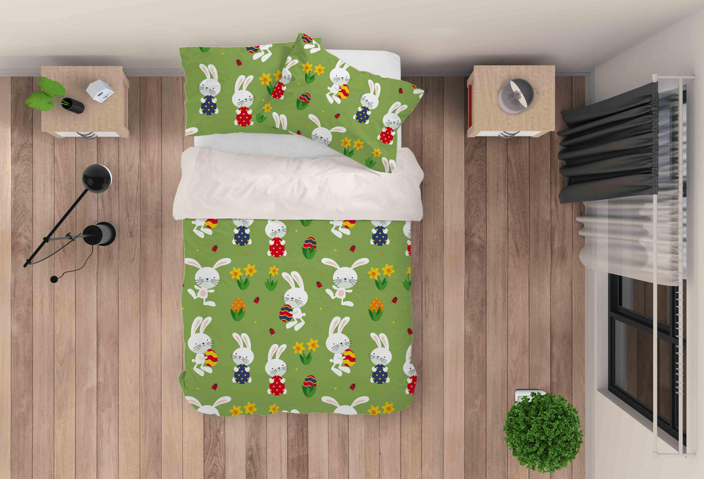 3D Cartoon Bunny Colorful Floral Pattern Quilt Cover Set Bedding Set Duvet Cover Pillowcases LXL