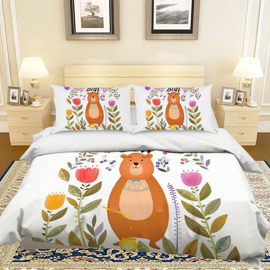 3D Cartoon Bear Flower Quilt Cover Set Bedding Set Pillowcases 53