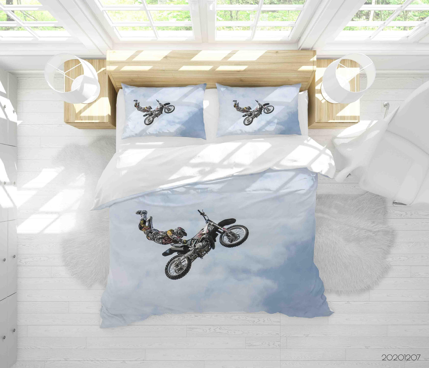 3D Blue Cloud Sky Pexels Sports Risky Dirtbike Quilt Cover Set Bedding Set Duvet Cover Pillowcases LXL