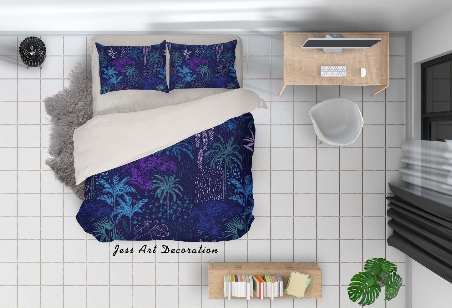 3D Blue Leaves Quilt Cover Set Bedding Set Pillowcases 76