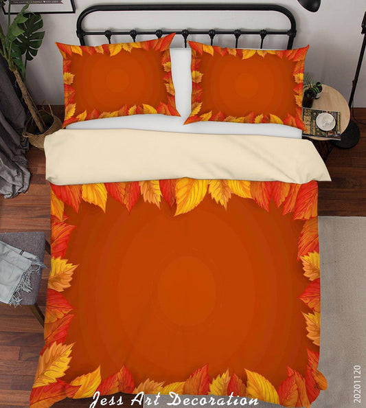 3D Autumn Leaves Plant Orange Quilt Cover Set Bedding Set Duvet Cover Pillowcases LXL