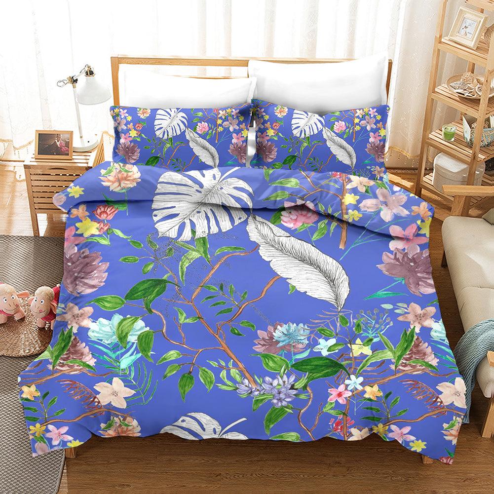 3D Blue Floral Leaves Quilt Cover Set Bedding Set Duvet Cover Pillowcases 3