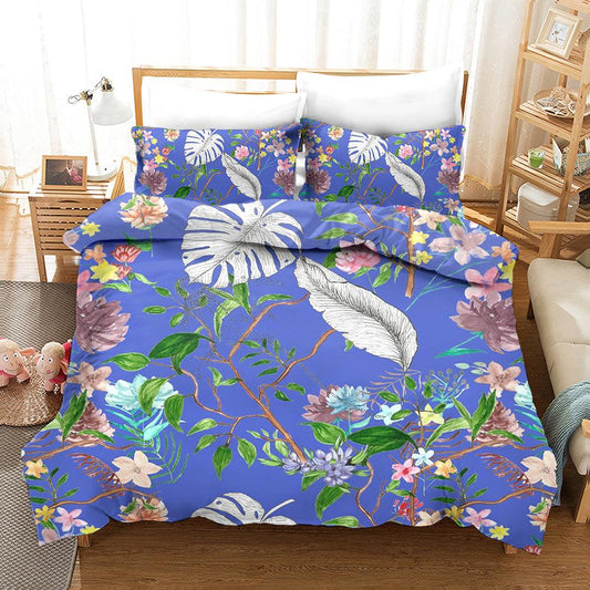 3D Blue Floral Leaves Quilt Cover Set Bedding Set Duvet Cover Pillowcases 3