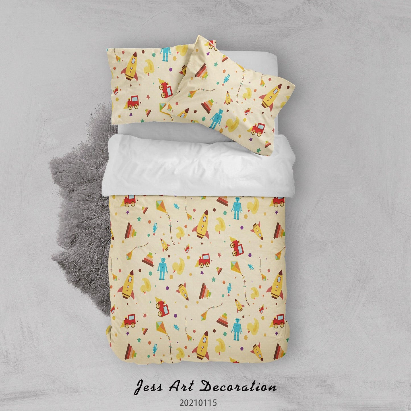 3D Cartoon Child Toy Yellow Quilt Cover Set Bedding Set Duvet Cover Pillowcases 65