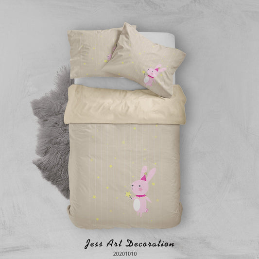 3D Cartoon Cute Animal Rabbit Star Quilt Cover Set Bedding Set Duvet Cover Pillowcases WJ 9557
