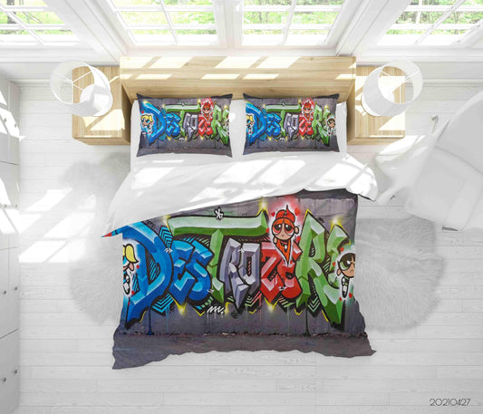 3D Abstract Colored Street Graffiti Quilt Cover Set Bedding Set Duvet Cover Pillowcases 72