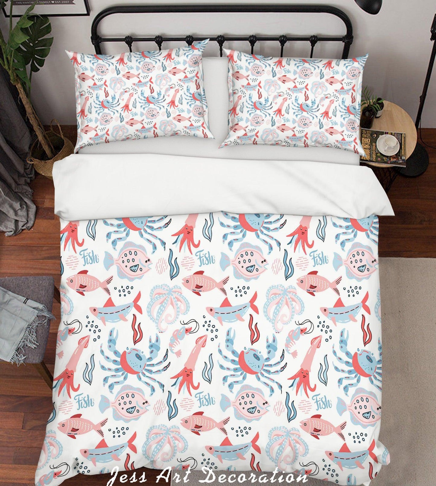 3D Cartoon Octopus Squid Quilt Cover Set Bedding Set Pillowcases 134