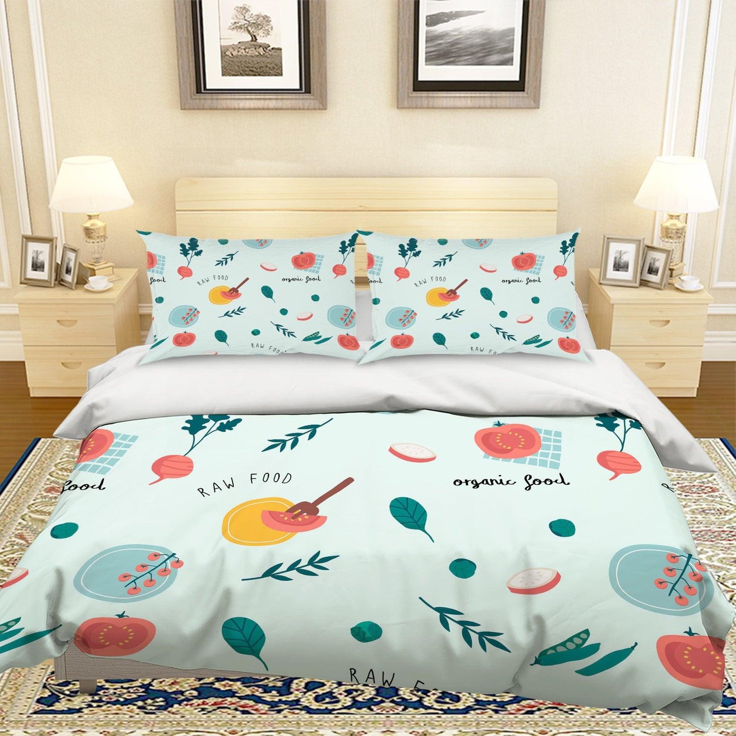 3D Cartoon Flowers Leaves Green Quilt Cover Set Bedding Set Pillowcases 40