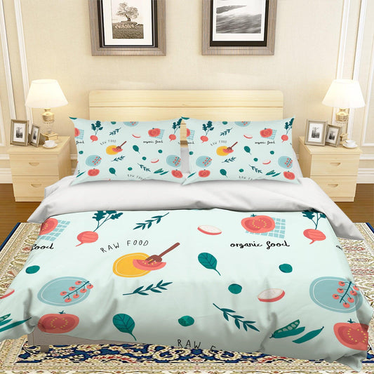 3D Cartoon Flowers Leaves Green Quilt Cover Set Bedding Set Pillowcases 40