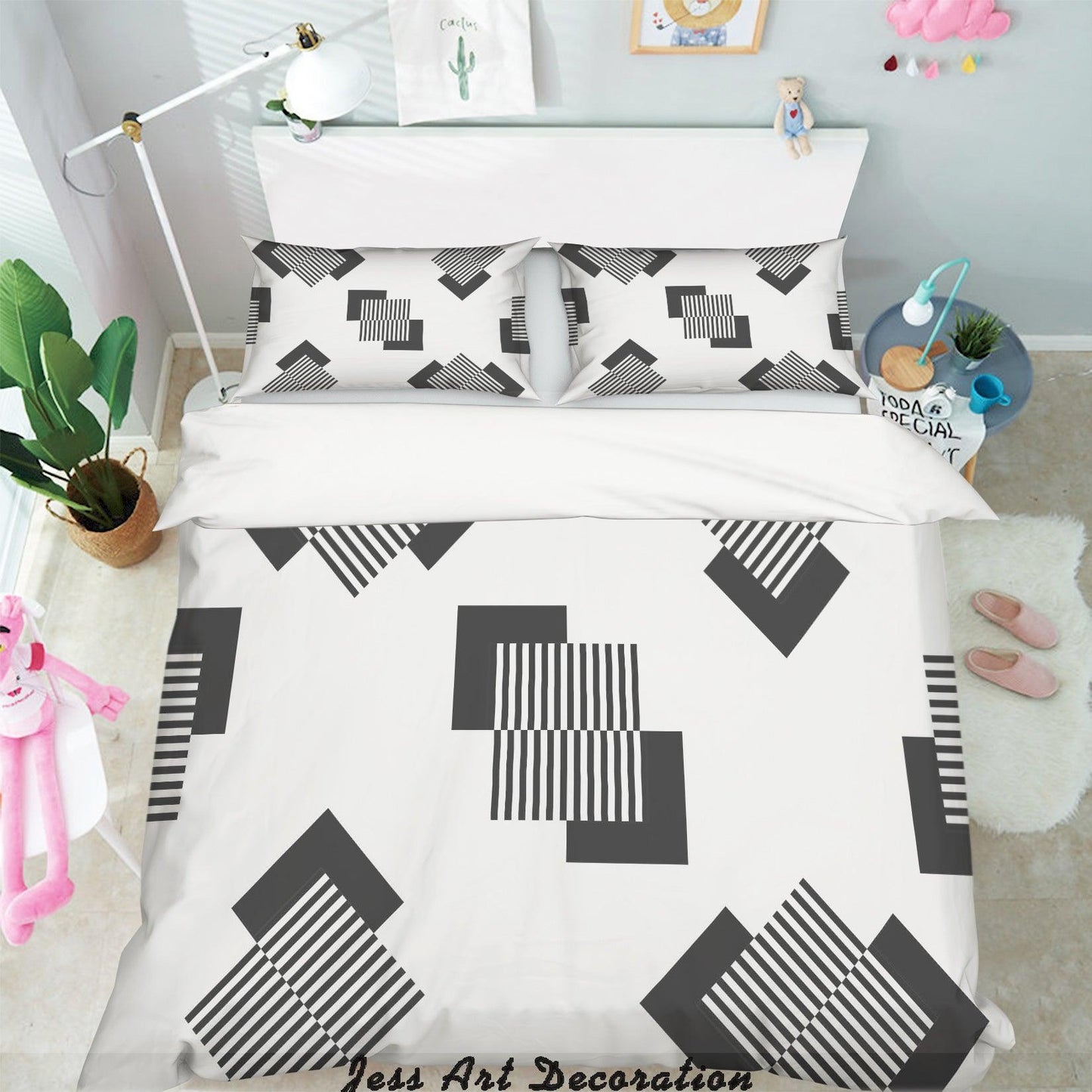 3D Black White Geometry Pattern Quilt Cover Set Bedding Set Pillowcases  268