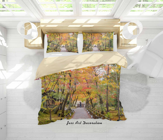 3D Autumn Forest Wooden Bridge Quilt Cover Set Bedding Set Duvet Cover Pillowcases 7 LQH