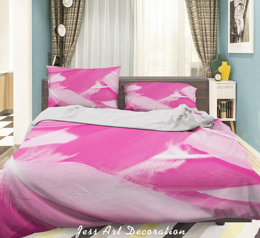 3D Abstract Pink Feather Quilt Cover Set Bedding Set Duvet Cover Pillowcases 80