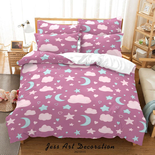 3D Cartoon Pink Star Moon Cloud Quilt Cover Set Bedding Set Duvet Cover Pillowcases 20