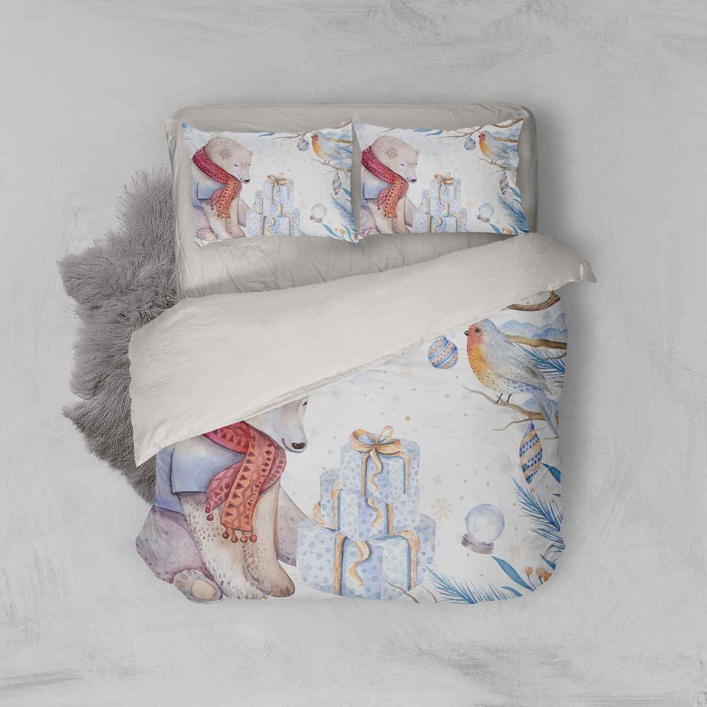 3D Blue Bear Bird Gift Snowflake Quilt Cover Set Bedding Set Pillowcases 43