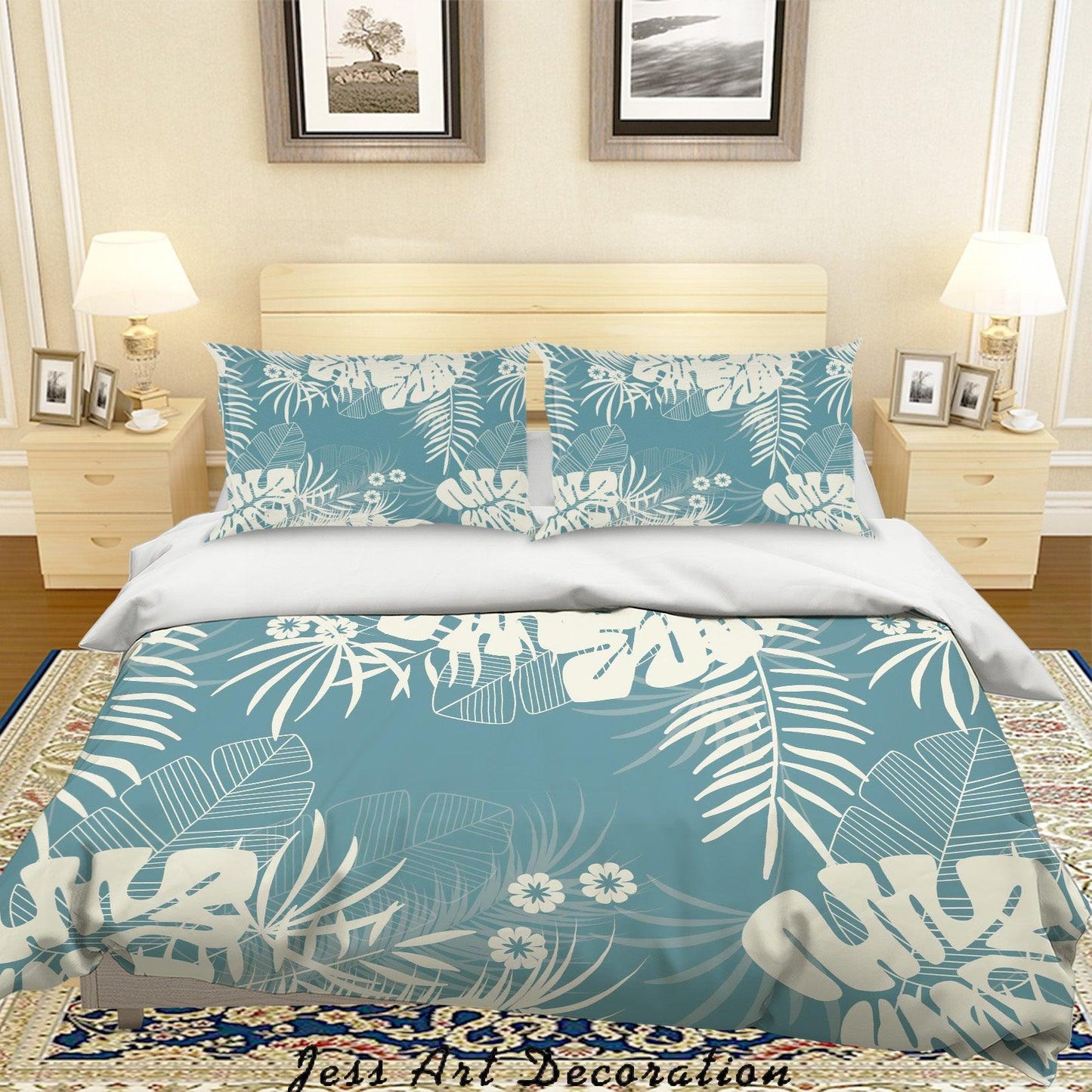 3D Blue Leaf Pattern Quilt Cover Set Bedding Set Pillowcases 35