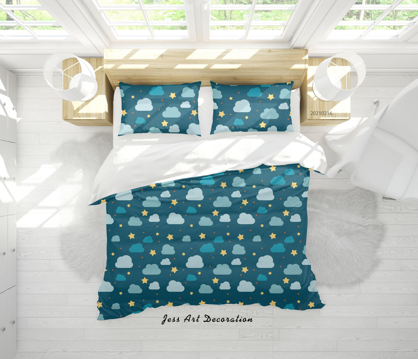3D Cartoon Cloud Star Quilt Cover Set Bedding Set Duvet Cover Pillowcases 286