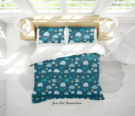 3D Cartoon Cloud Star Quilt Cover Set Bedding Set Duvet Cover Pillowcases 286