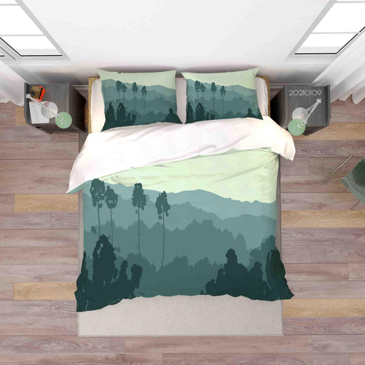 3D Cartoon Green Forest Mountains Quilt Cover Set Bedding Set Duvet Cover Pillowcases 35 LQH
