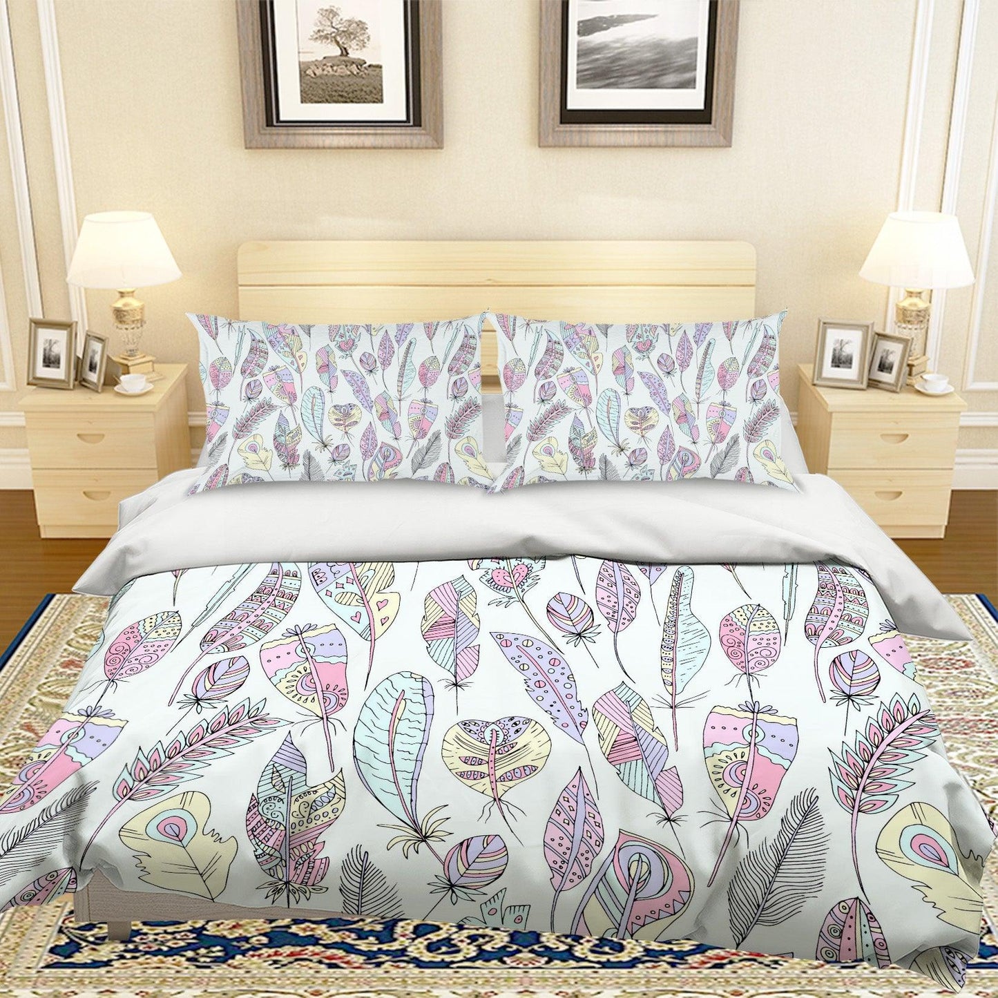 3D Cartoon Feather Quilt Cover Set Bedding Set Pillowcases 78