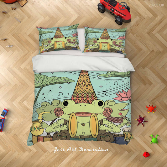 3D Cartoon Music Lotus Frog Quilt Cover Set Bedding Set Duvet Cover Pillowcases LXL 71