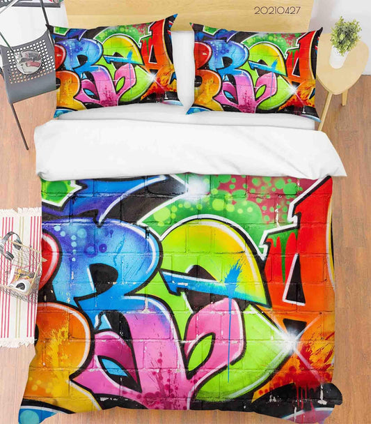 3D Abstract Colored Street Graffiti Quilt Cover Set Bedding Set Duvet Cover Pillowcases 80