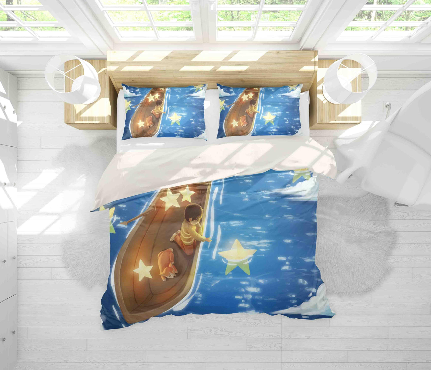 3D Blue Star Boat Boy Quilt Cover Set Bedding Set Pillowcases 30