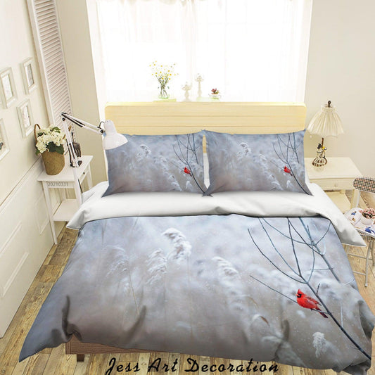 3D Bird Winter Snow Reed Grass Quilt Cover Set Bedding Set Duvet Cover Pillowcases 277