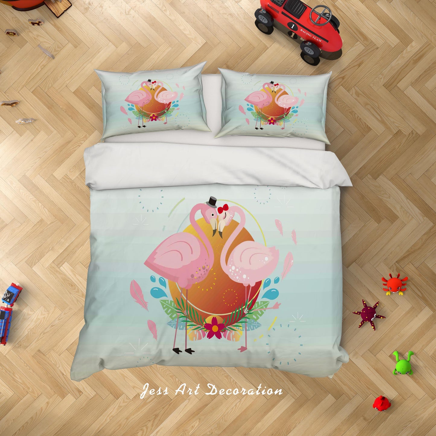 3D Blue Flamingo Quilt Cover Set Bedding Set Duvet Cover Pillowcases SF23