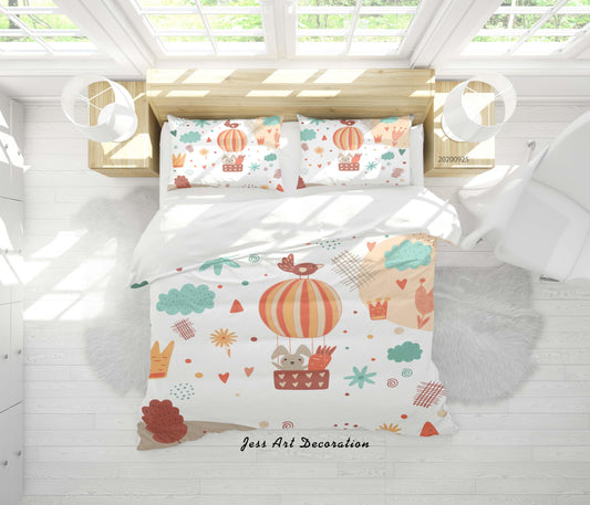 3D Cartoon Animal Hot-Air Balloon Cat Pattern Quilt Cover Set Bedding Set Duvet Cover Pillowcases WJ 6453