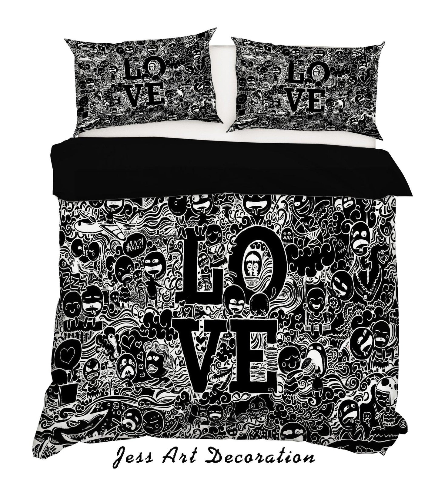 3D Black Graffiti Love Quilt Cover Set Bedding Set Pillowcases 90