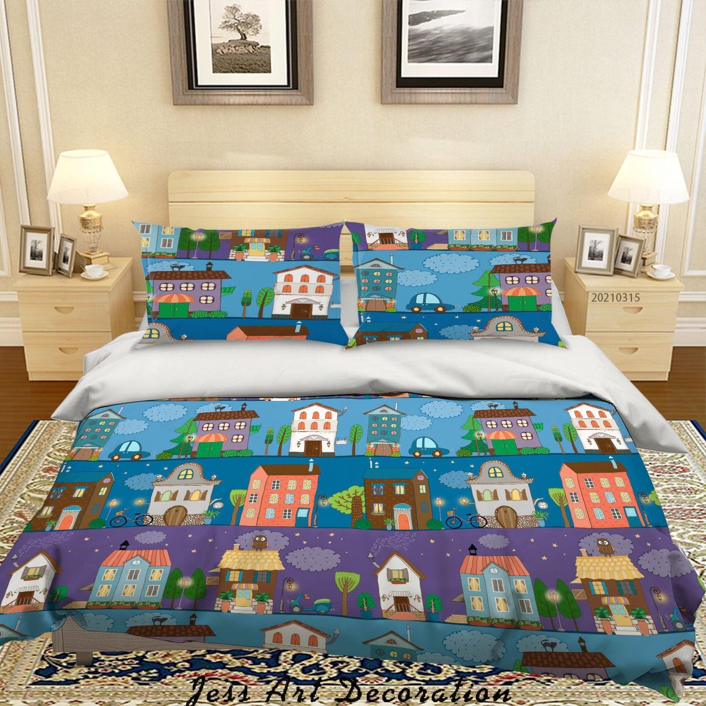 3D Cartoon House Town Quilt Cover Set Bedding Set Duvet Cover Pillowcases 54