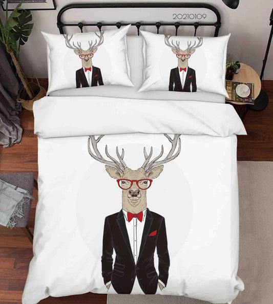 3D Cartoon Animal Mr. Deer Quilt Cover Set Bedding Set Duvet Cover Pillowcases 69 LQH