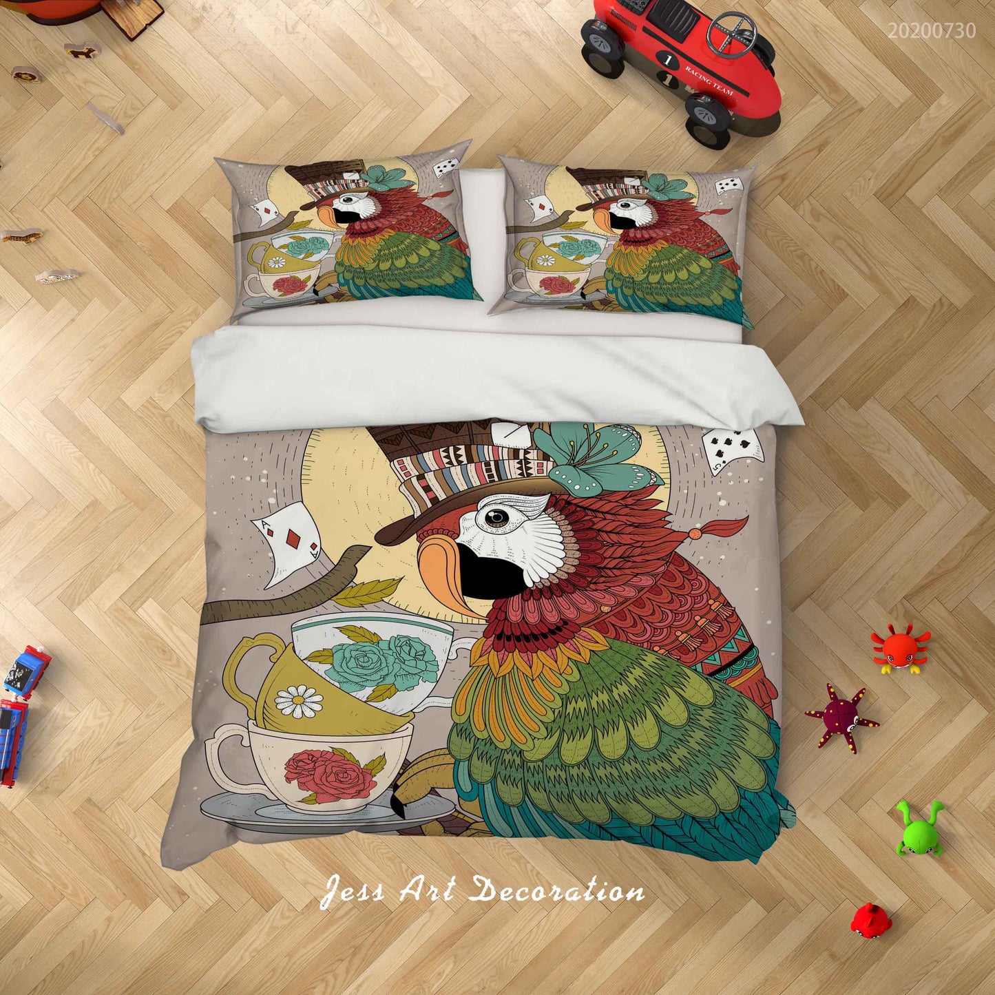 3D Cartoon Parrot Tea Cup Quilt Cover Set Bedding Set Duvet Cover Pillowcases LXL 67