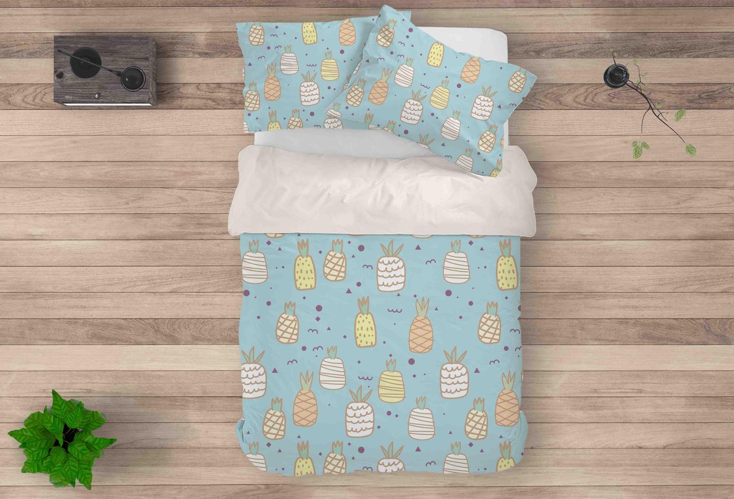 3D Cartoon Colorful Pineapple Pattern Blue Quilt Cover Set Bedding Set Duvet Cover Pillowcases LXL