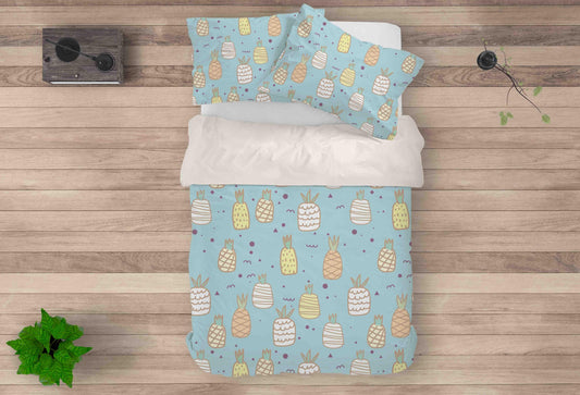 3D Cartoon Colorful Pineapple Pattern Blue Quilt Cover Set Bedding Set Duvet Cover Pillowcases LXL
