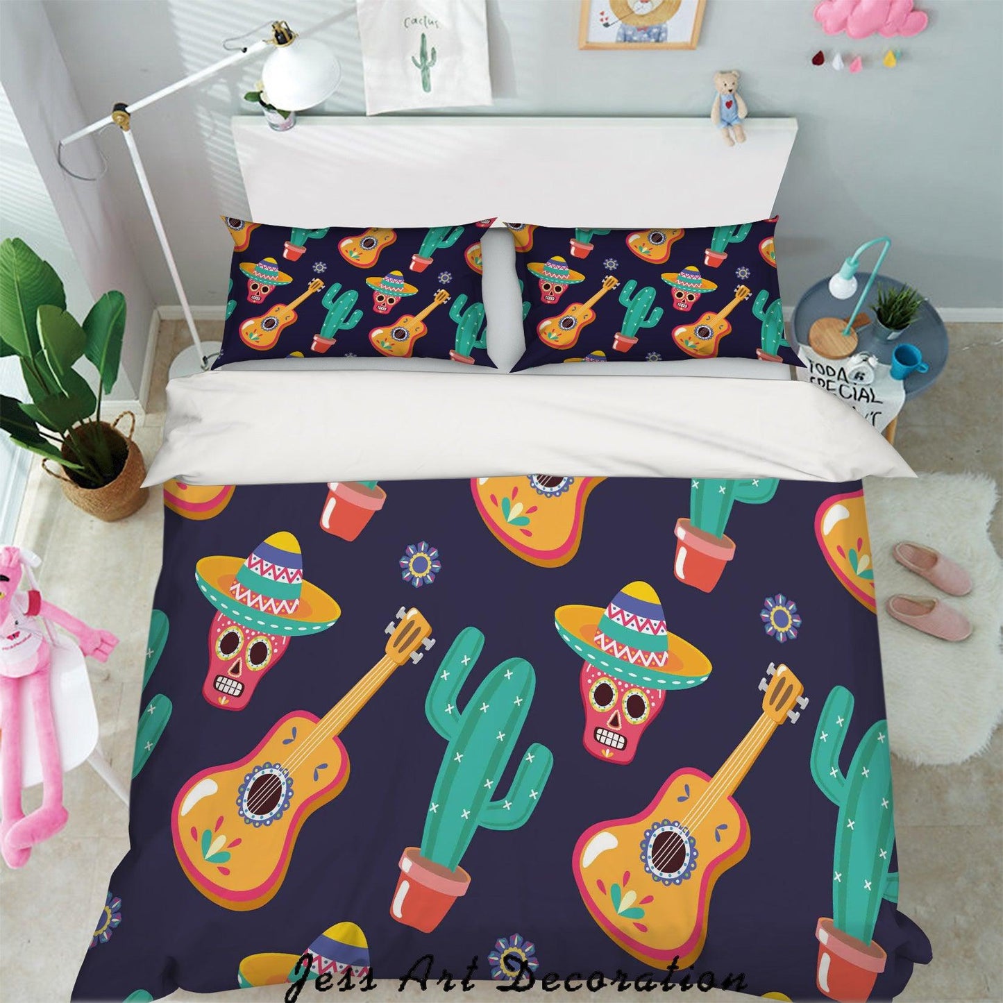 3D Cartoon Guitar Cactus Quilt Cover Set Bedding Set Pillowcases 71