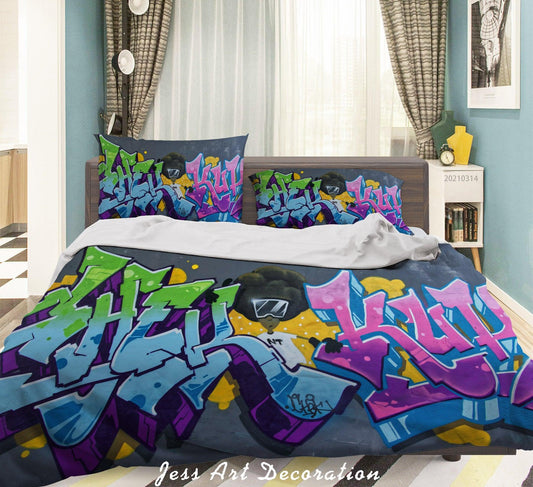 3D Abstract Colored Street Graffiti Quilt Cover Set Bedding Set Duvet Cover Pillowcases 181